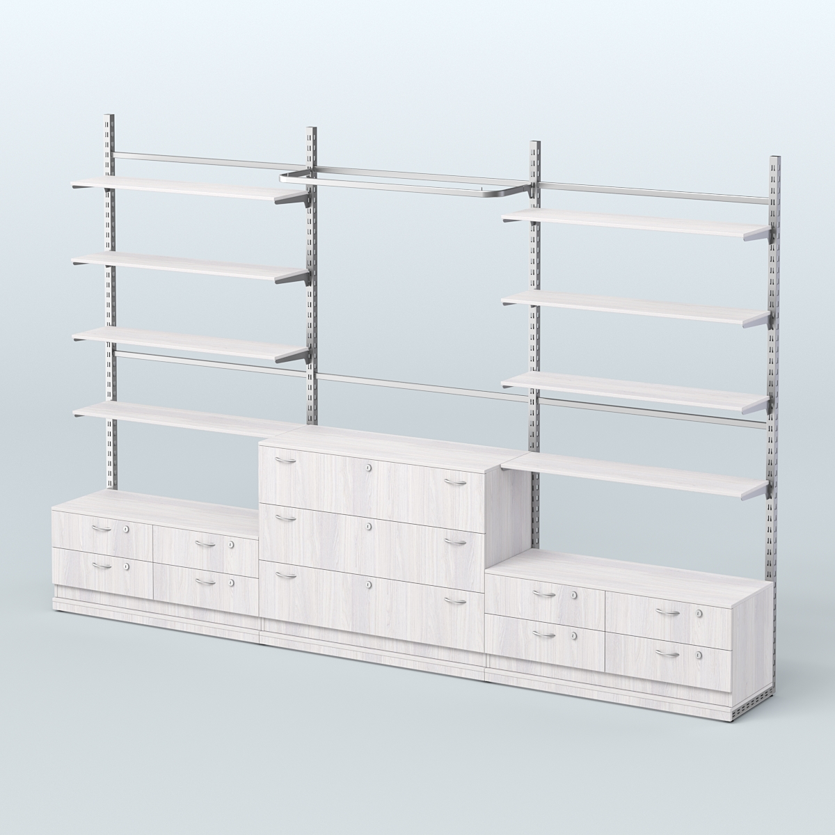 Система ЭЛЕГАНТ пристенная без ДСП №5 с тумбами Т-14 и Т-13 (3600 мм) Ясень Анкор светлый