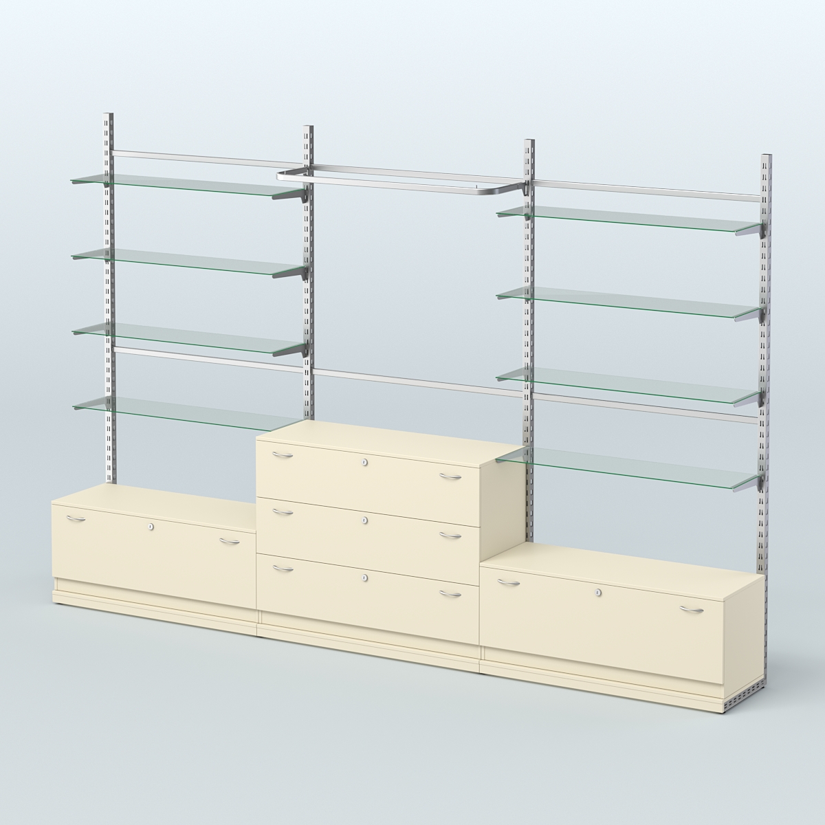 Система ЭЛЕГАНТ пристенная без ДСП №6 с тумбами Т-11 и Т-13 (3600 мм) Крем Вайс