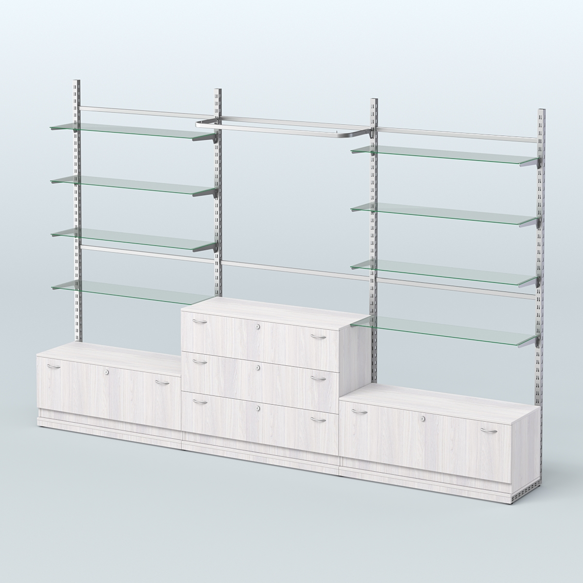 Система ЭЛЕГАНТ пристенная без ДСП №6 с тумбами Т-11 и Т-13 (3600 мм) Ясень Анкор светлый