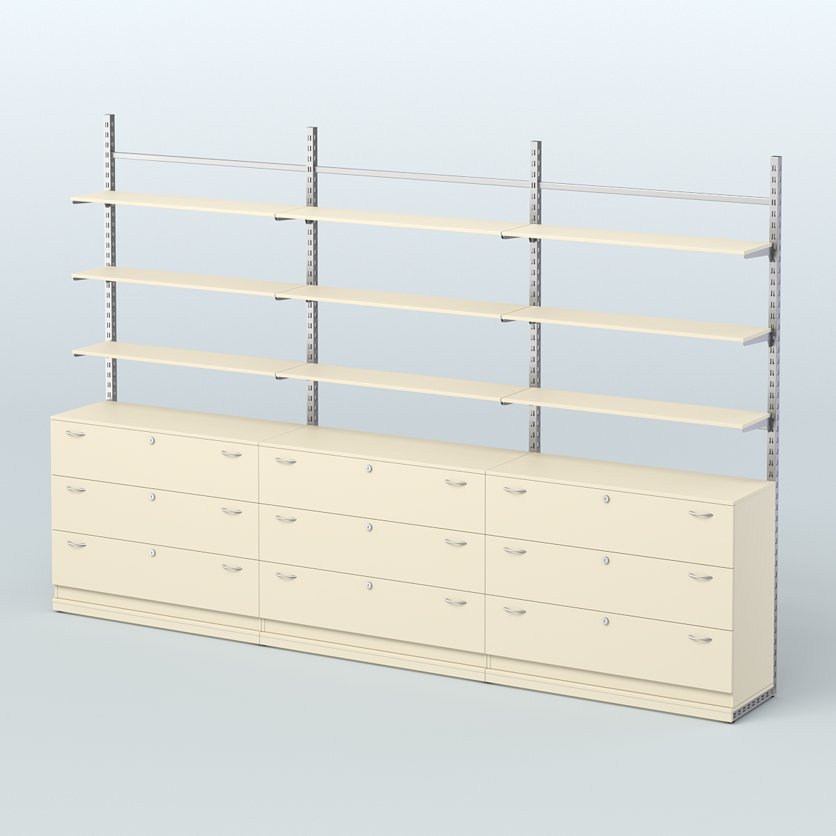 Система ЭЛЕГАНТ пристенная без ДСП №7 с тумбами Т-13 (3600 мм) Крем Вайс