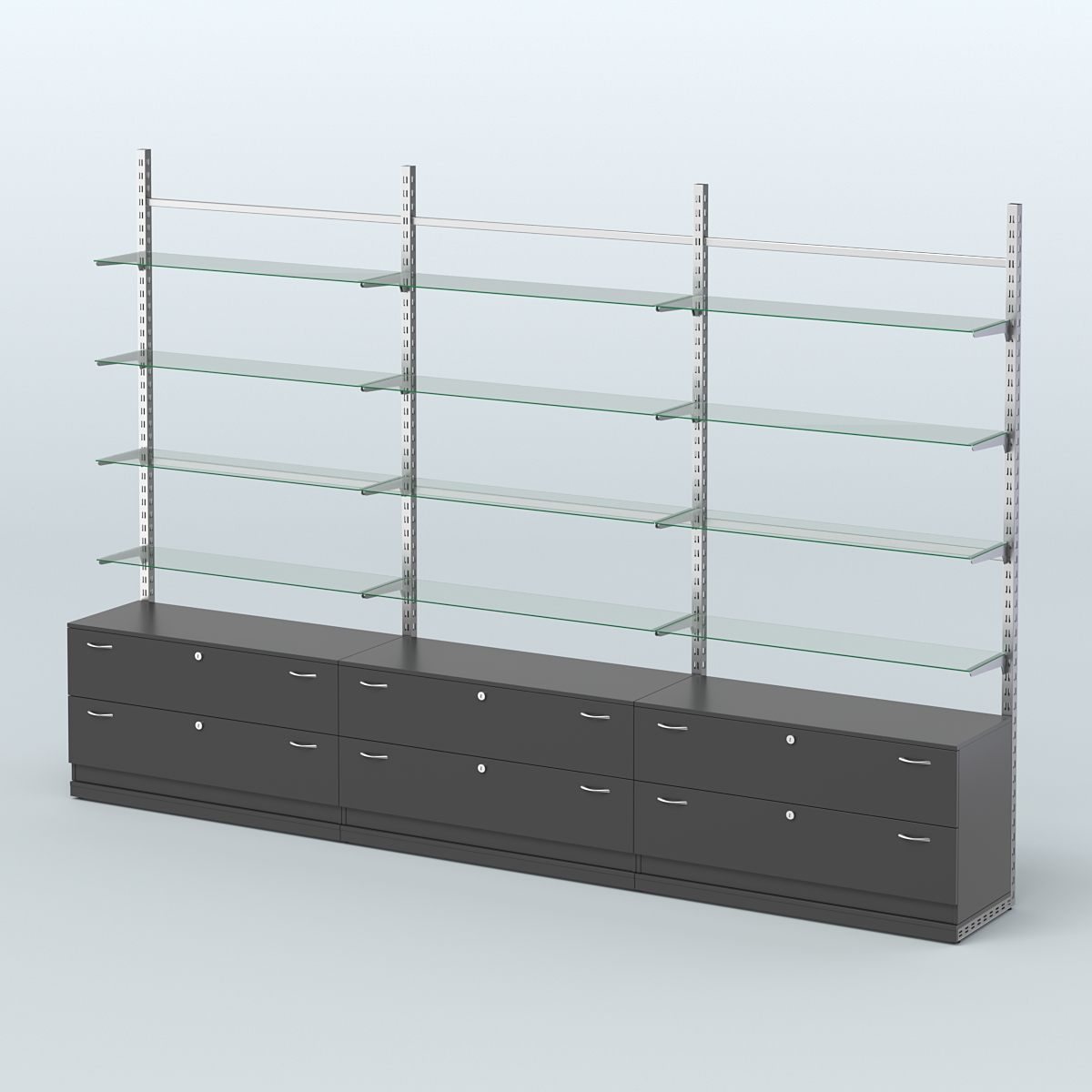 Система ЭЛЕГАНТ пристенная без ДСП №8 с тумбами Т-12 (3600 мм) Черный