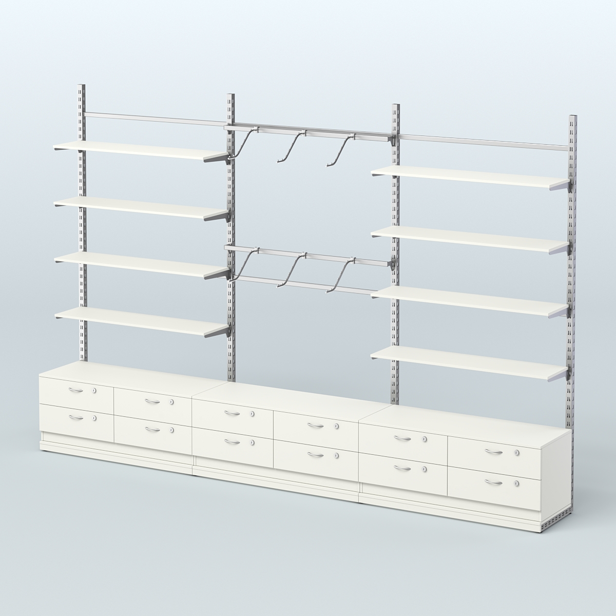 Система ЭЛЕГАНТ пристенная без ДСП №9 с тумбами Т-14 (3600 мм) Белый