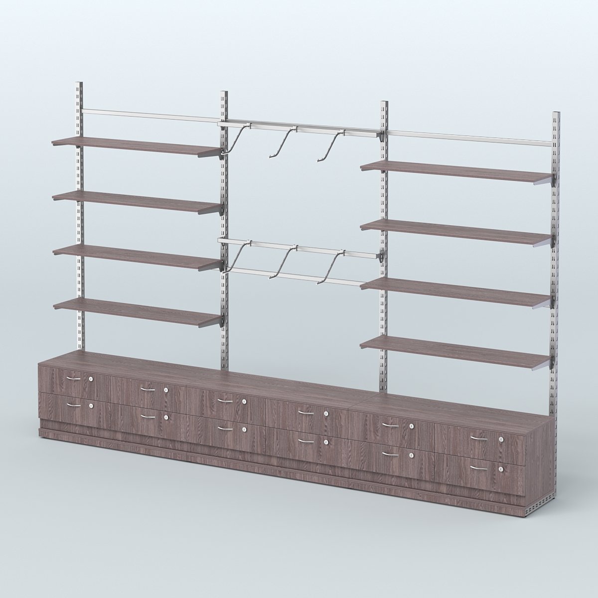 Система ЭЛЕГАНТ пристенная без ДСП №9 с тумбами Т-14 (3600 мм) Ясень Анкор темный