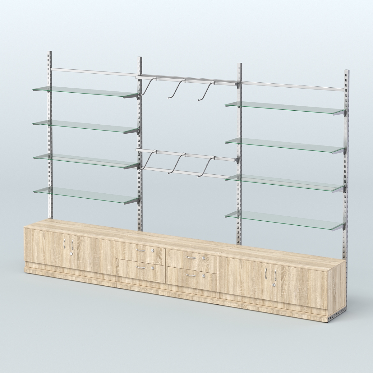 Система ЭЛЕГАНТ пристенная без ДСП №10 с тумбами Т-14 и Т-21 (3600 мм) Дуб сонома