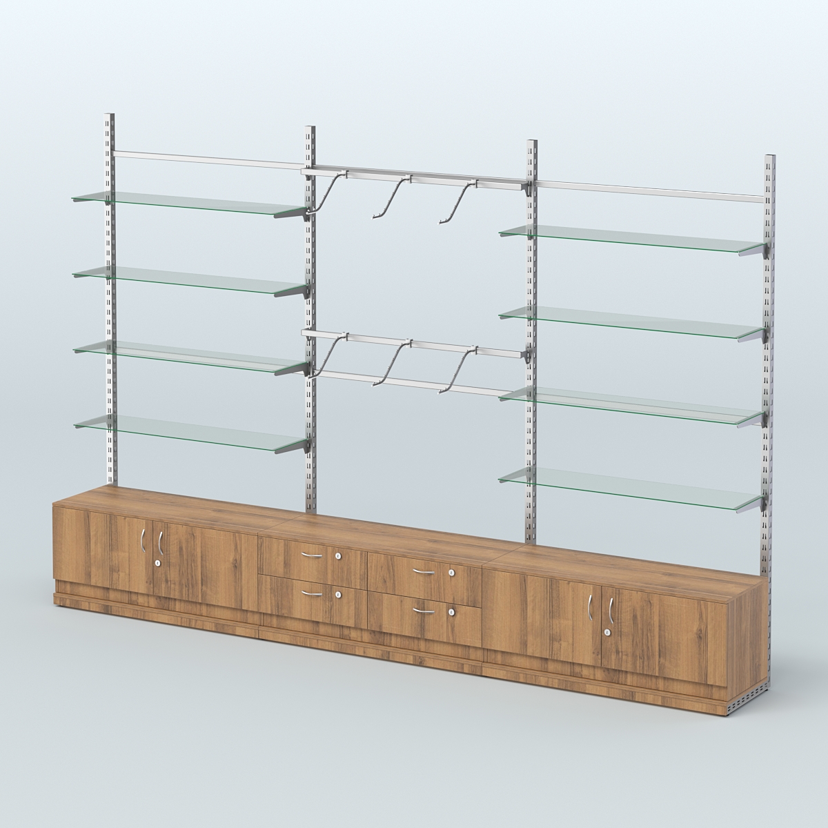 Система ЭЛЕГАНТ пристенная без ДСП №10 с тумбами Т-14 и Т-21 (3600 мм) Орех