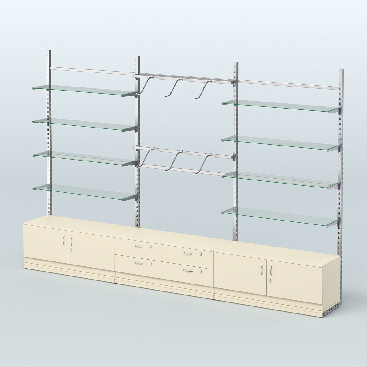 Система ЭЛЕГАНТ пристенная без ДСП №10 с тумбами Т-14 и Т-21 (3600 мм) Крем Вайс