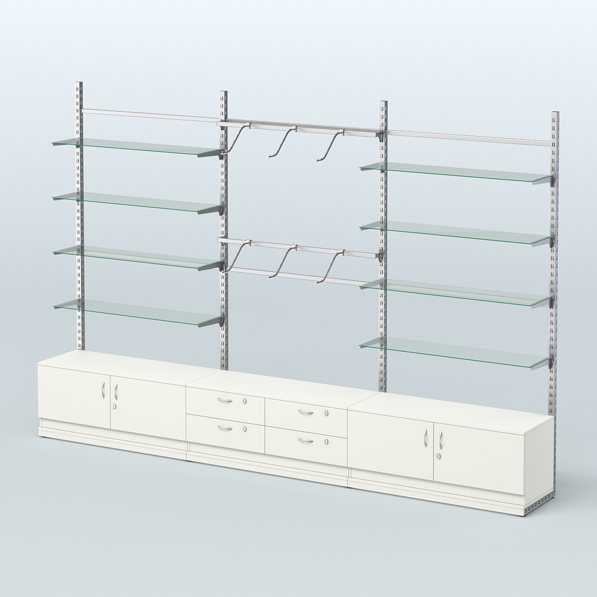 Система ЭЛЕГАНТ пристенная без ДСП №10 с тумбами Т-14 и Т-21 (3600 мм) Белый