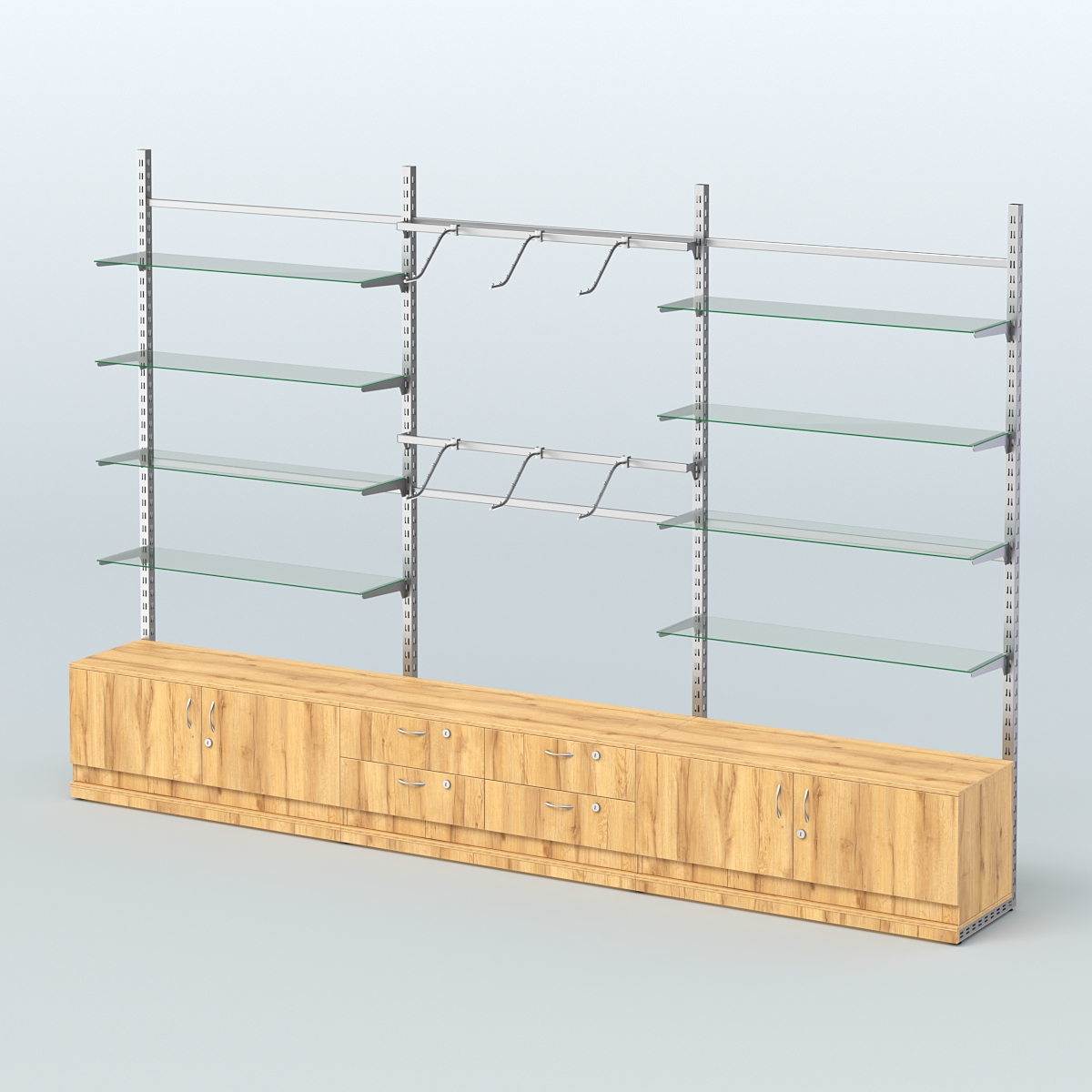 Система ЭЛЕГАНТ пристенная без ДСП №10 с тумбами Т-14 и Т-21 (3600 мм) Дуб Золотистый