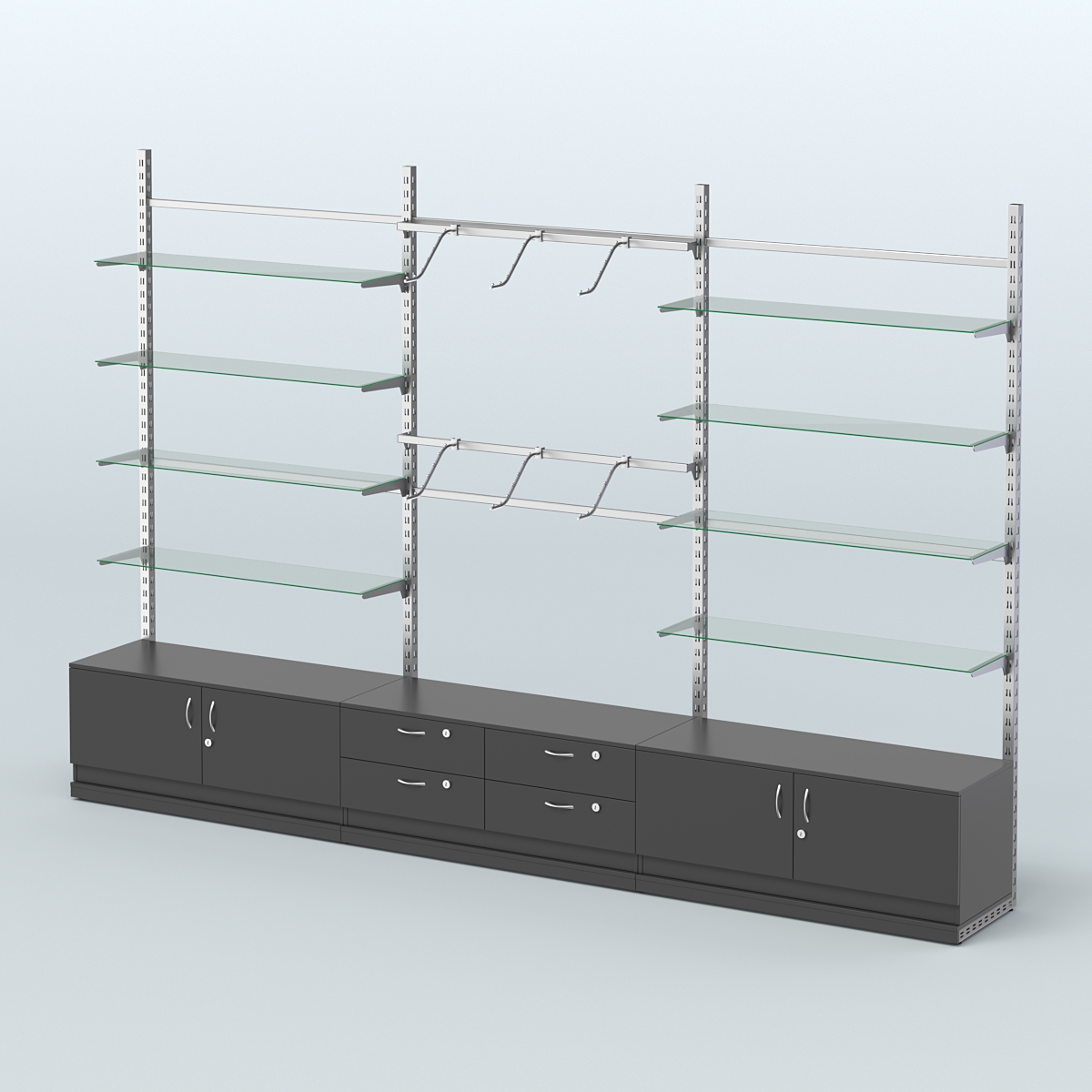 Система ЭЛЕГАНТ пристенная без ДСП №10 с тумбами Т-14 и Т-21 (3600 мм) Черный