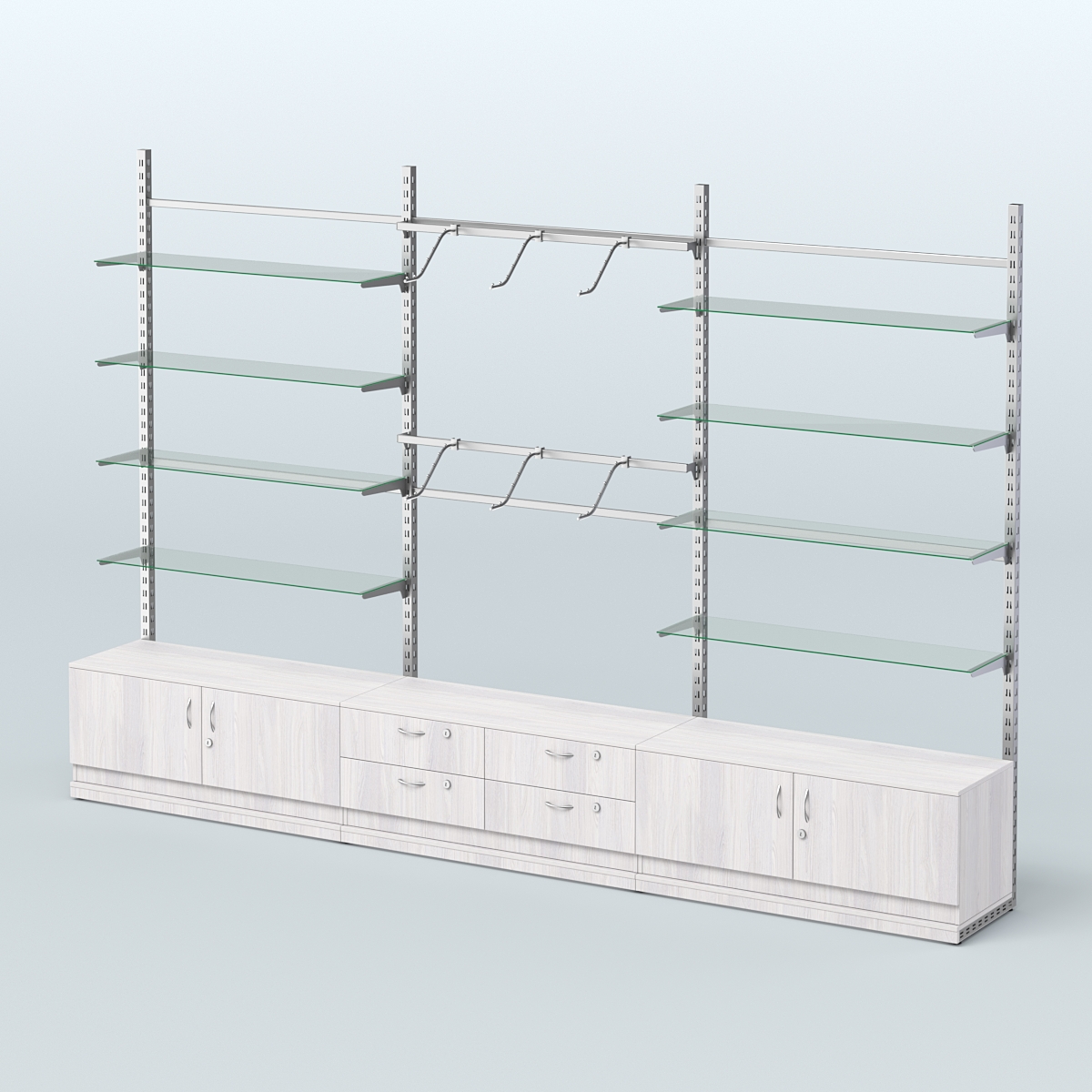 Система ЭЛЕГАНТ пристенная без ДСП №10 с тумбами Т-14 и Т-21 (3600 мм) Ясень Анкор светлый