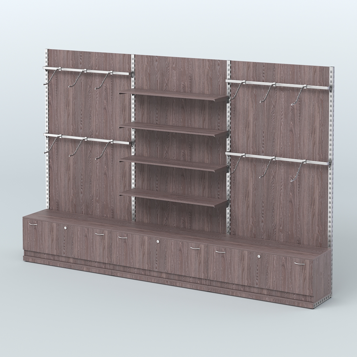 Система ЭЛЕГАНТ №2 пристенная с ДСП и тумбами Т11 (3600 мм) Ясень Анкор темный