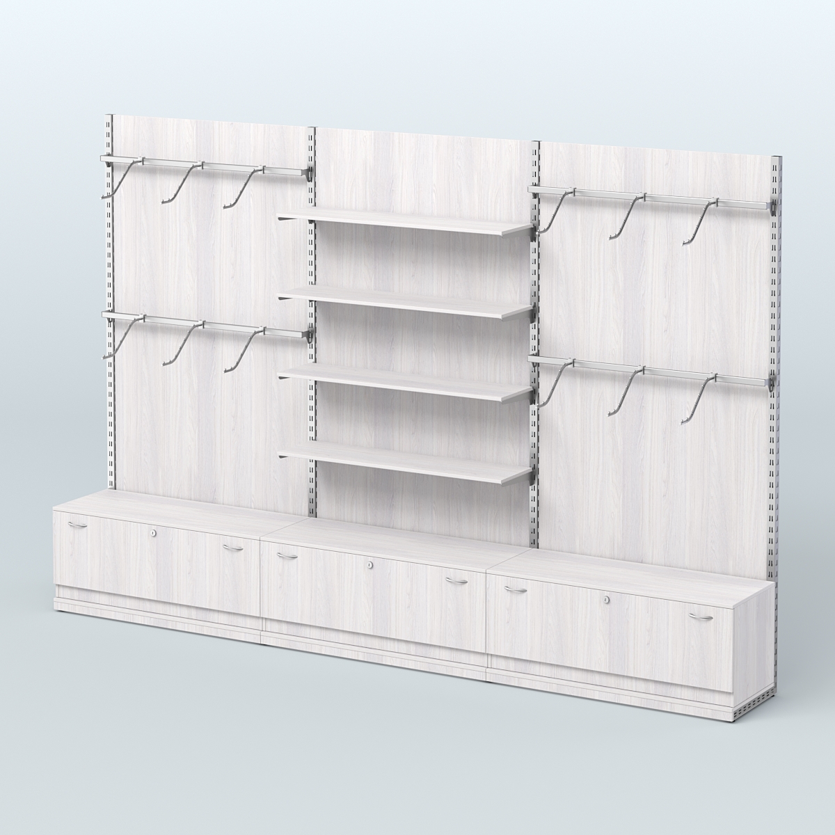 Система ЭЛЕГАНТ №2 пристенная с ДСП и тумбами Т11 (3600 мм) Ясень Анкор светлый