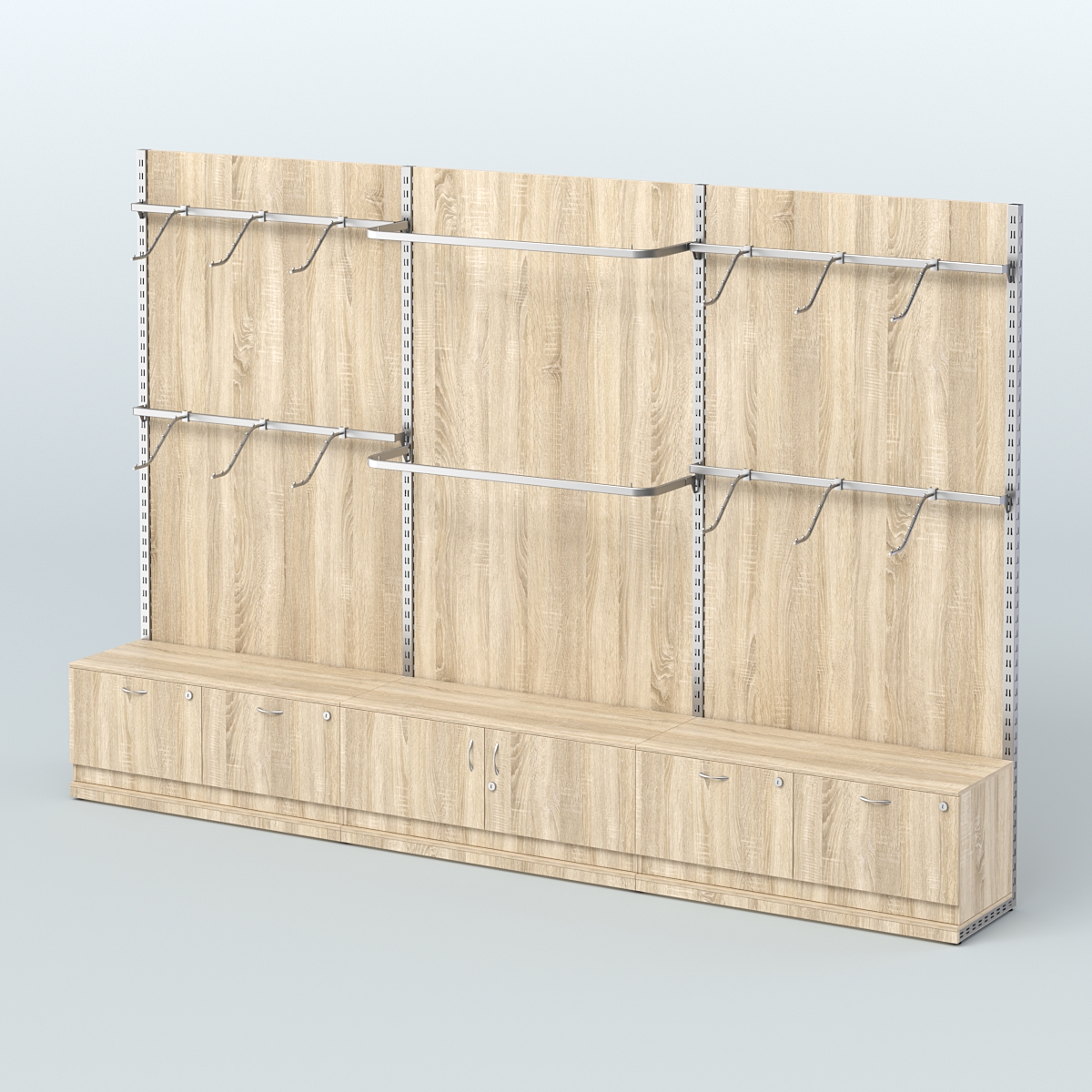 Система ЭЛЕГАНТ №3 пристенная с ДСП и тумбами Т15 и Т21(3600 мм) Дуб сонома