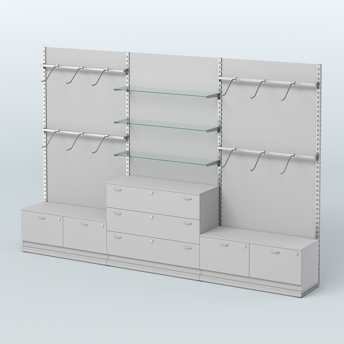 Система ЭЛЕГАНТ №4 пристенная с ДСП и тумбами Т15 и Т13 (3600 мм) Серый