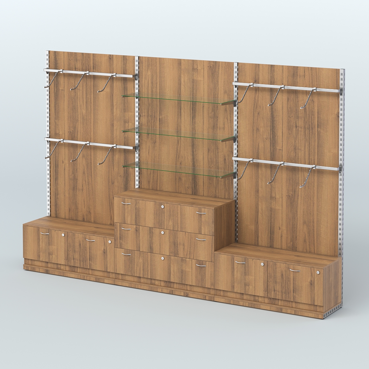 Система ЭЛЕГАНТ №4 пристенная с ДСП и тумбами Т15 и Т13 (3600 мм) Орех