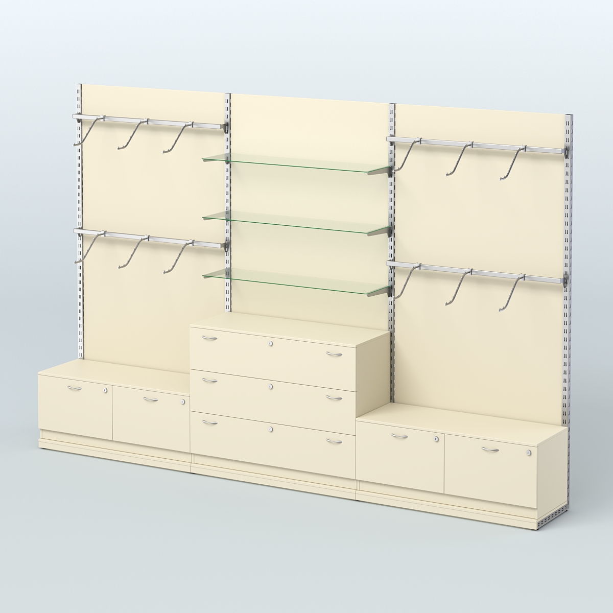 Система ЭЛЕГАНТ №4 пристенная с ДСП и тумбами Т15 и Т13 (3600 мм) Крем Вайс