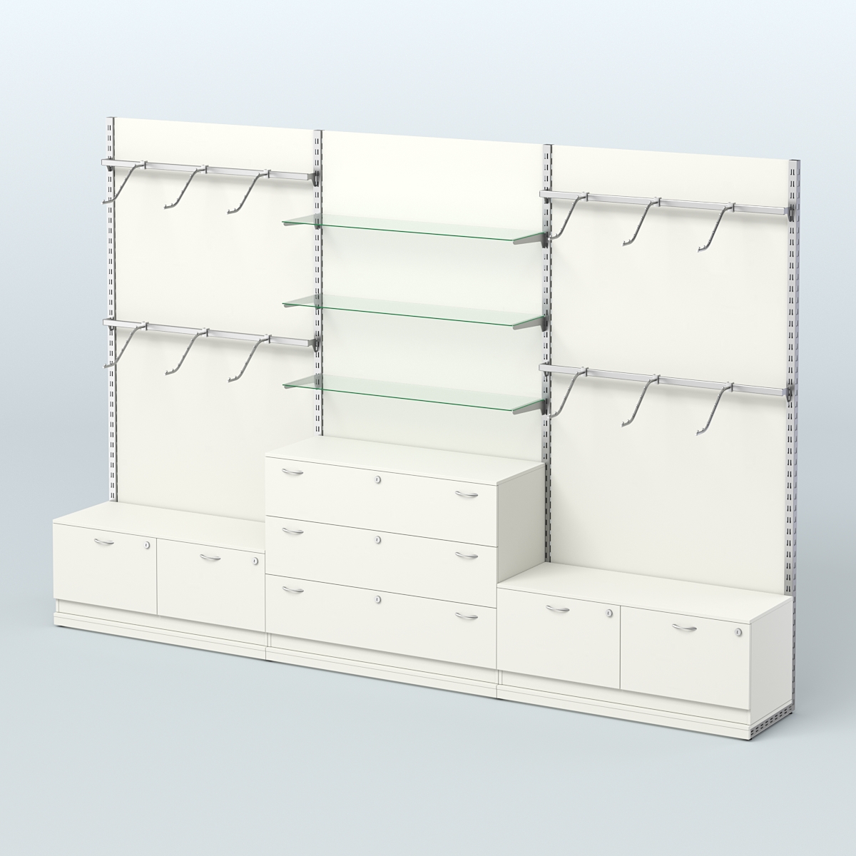 Система ЭЛЕГАНТ №4 пристенная с ДСП и тумбами Т15 и Т13 (3600 мм) Белый