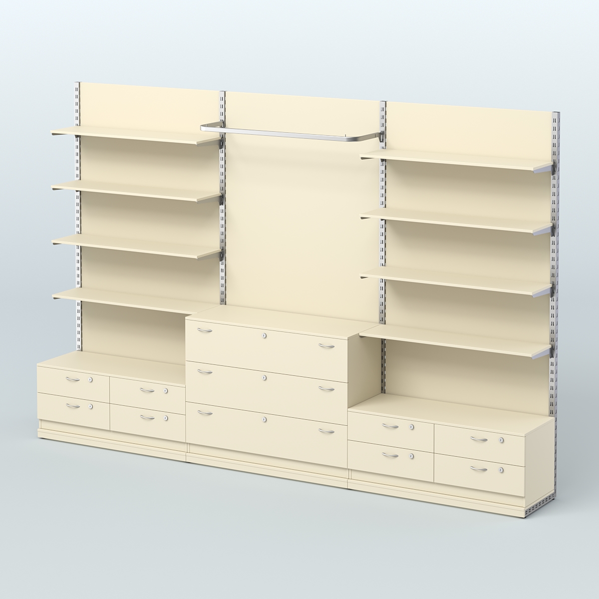 Система ЭЛЕГАНТ №5 пристенная с ДСП и тумбами Т14 и Т13 (3600 мм) Крем Вайс