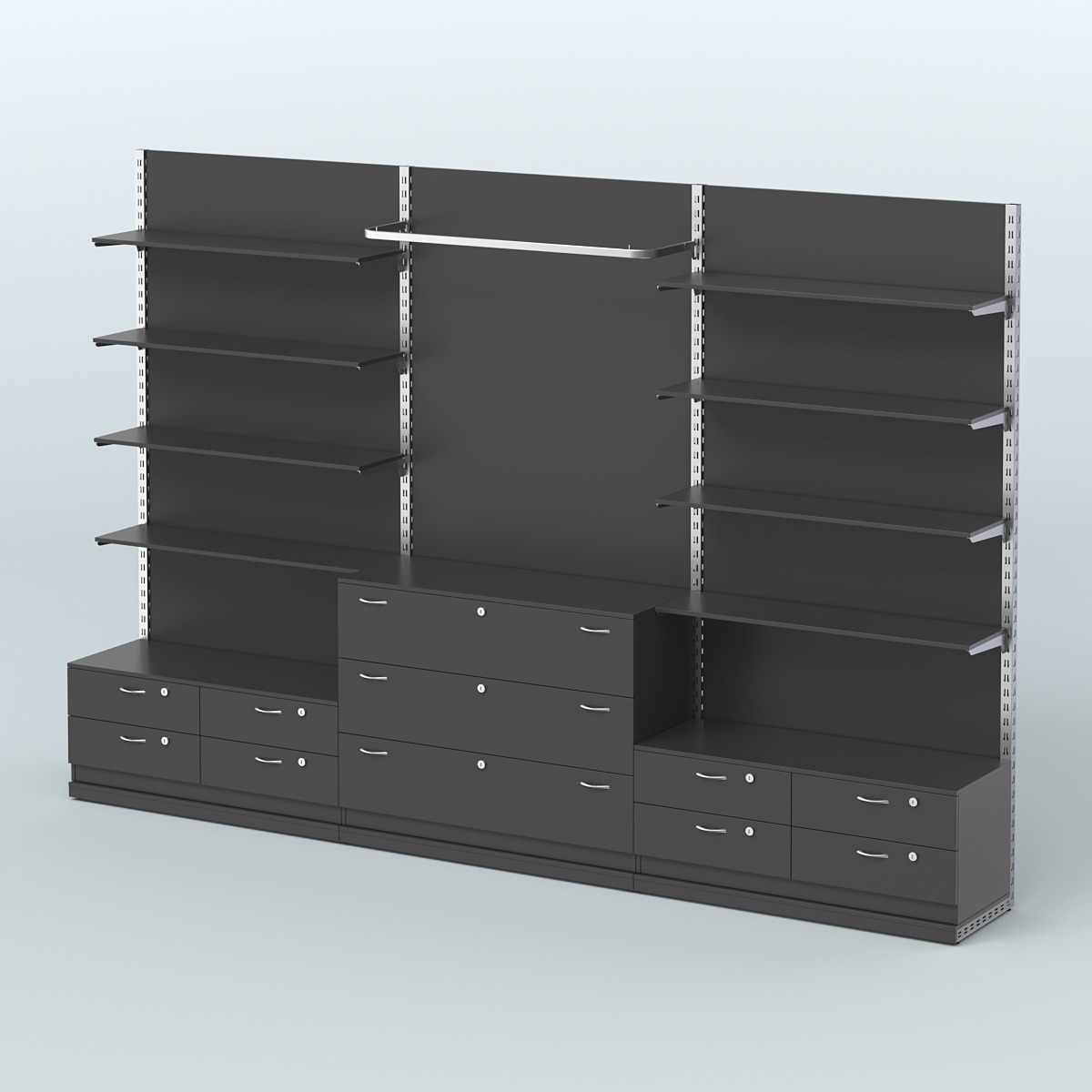Система ЭЛЕГАНТ №5 пристенная с ДСП и тумбами Т14 и Т13 (3600 мм) Черный