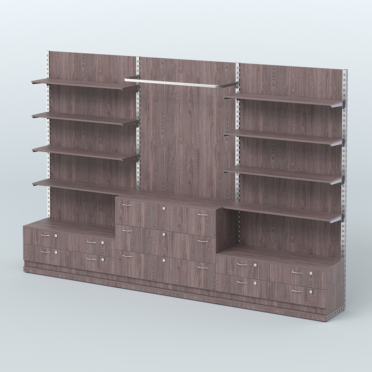 Система ЭЛЕГАНТ №5 пристенная с ДСП и тумбами Т14 и Т13 (3600 мм) Ясень Анкор темный