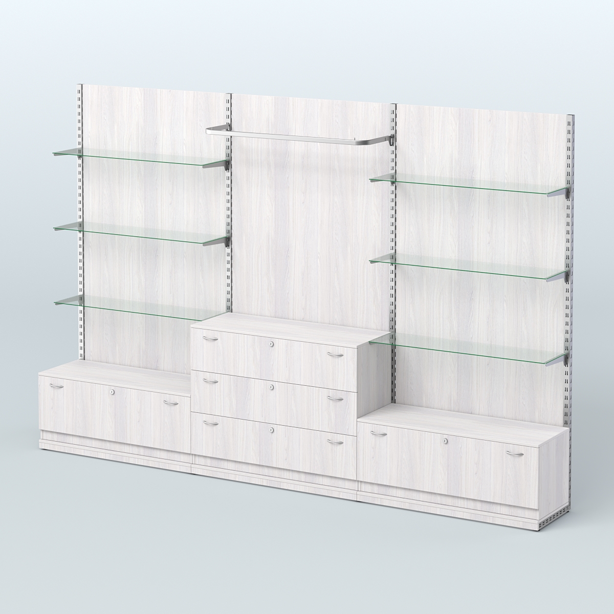 Система ЭЛЕГАНТ №6 пристенная с ДСП и тумбами Т11 и Т13 (3600 мм) Ясень Анкор светлый