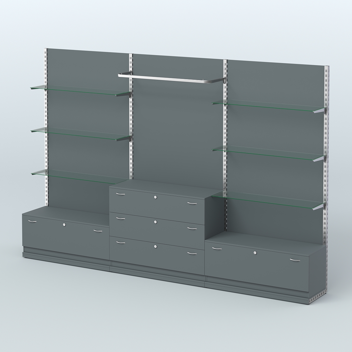 Система ЭЛЕГАНТ №6 пристенная с ДСП и тумбами Т11 и Т13 (3600 мм) Темно-Серый