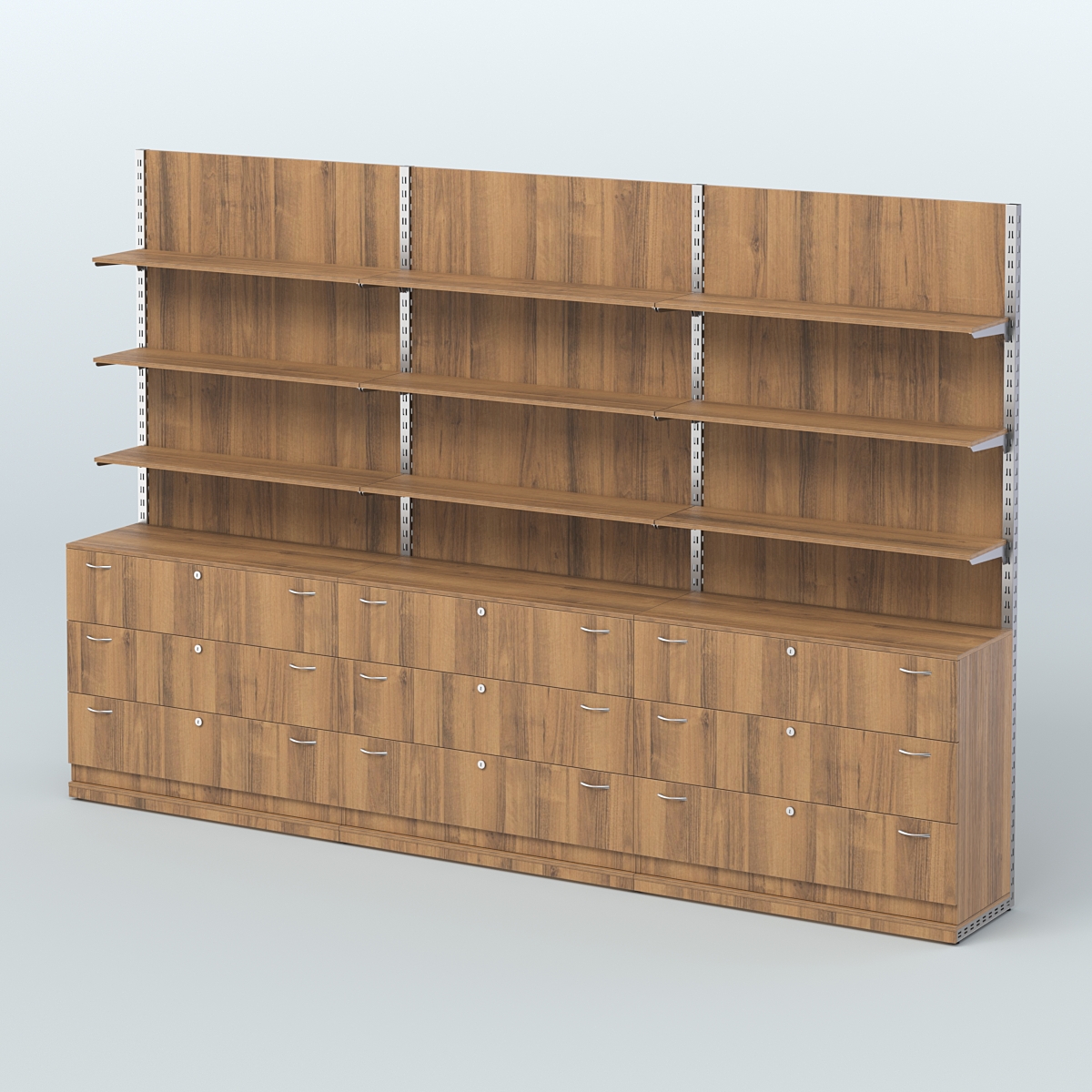 Система ЭЛЕГАНТ №7 пристенная с ДСП и тумбами Т13 (3600 мм) Орех