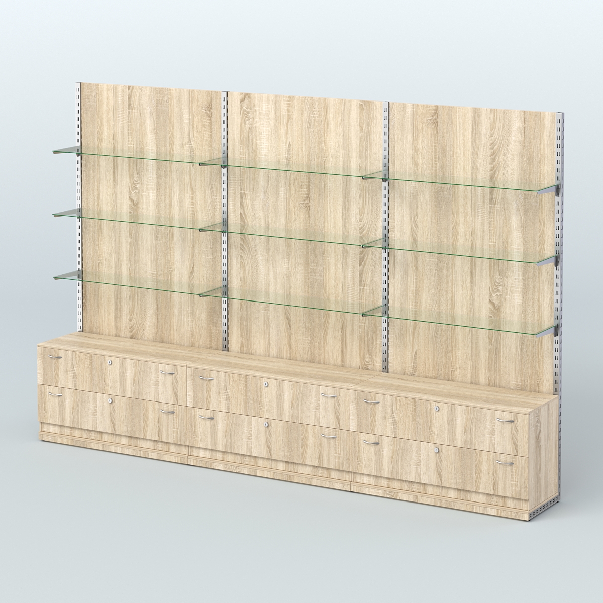Система ЭЛЕГАНТ №8 пристенная с ДСП и тумбами Т12 (3600 мм) Дуб сонома