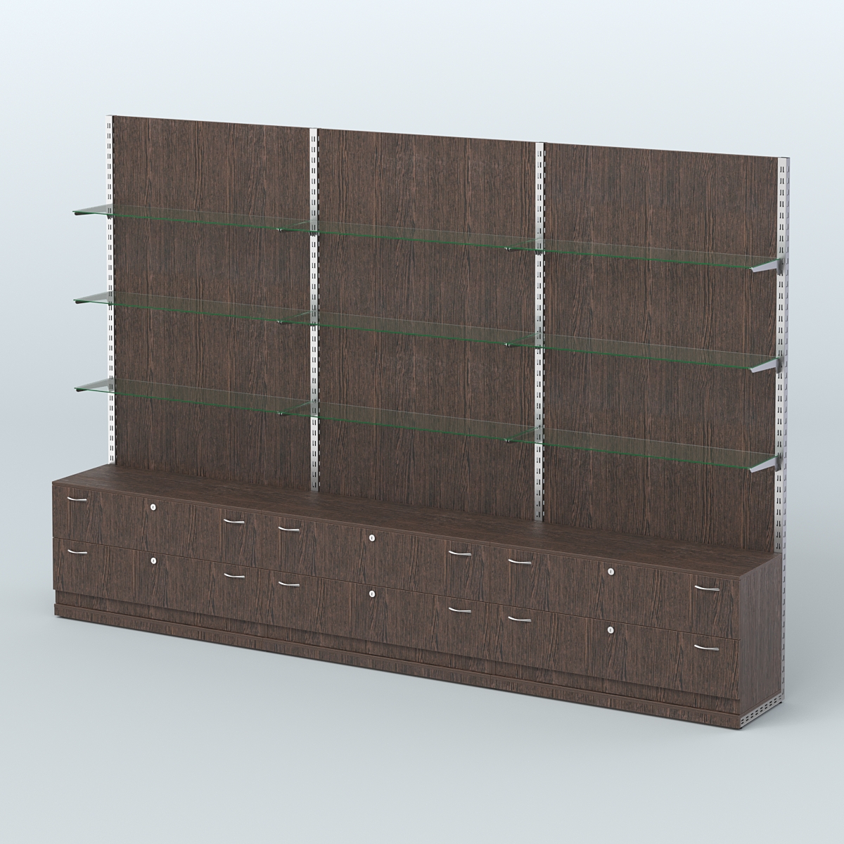 Система ЭЛЕГАНТ №8 пристенная с ДСП и тумбами Т12 (3600 мм) Дуб Венге