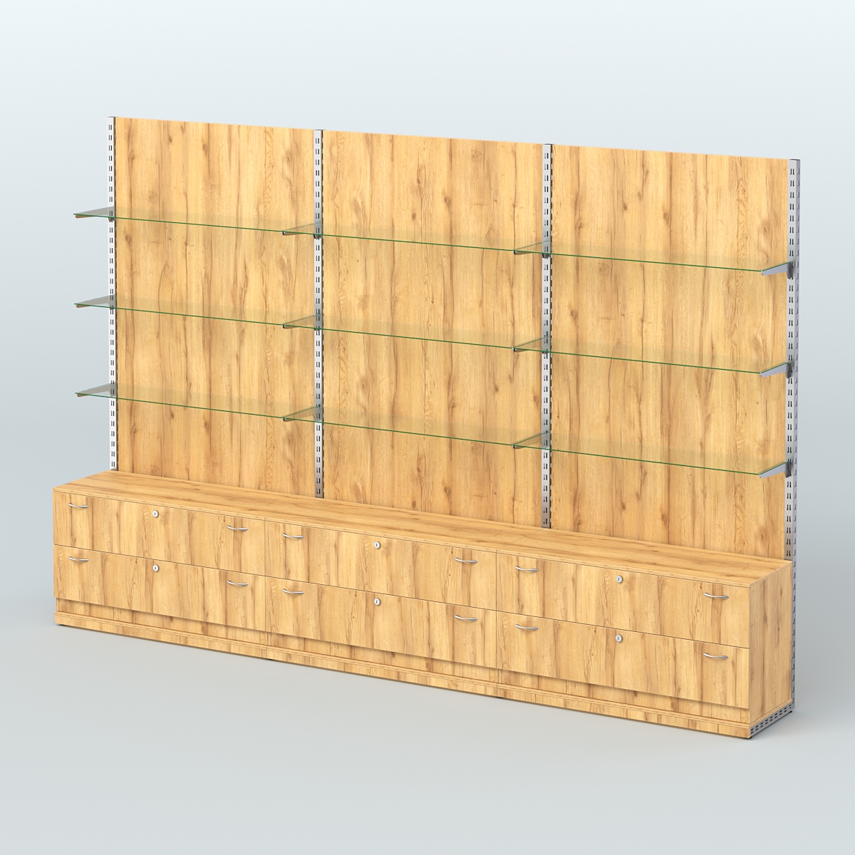 Система ЭЛЕГАНТ №8 пристенная с ДСП и тумбами Т12 (3600 мм) Дуб Золотистый