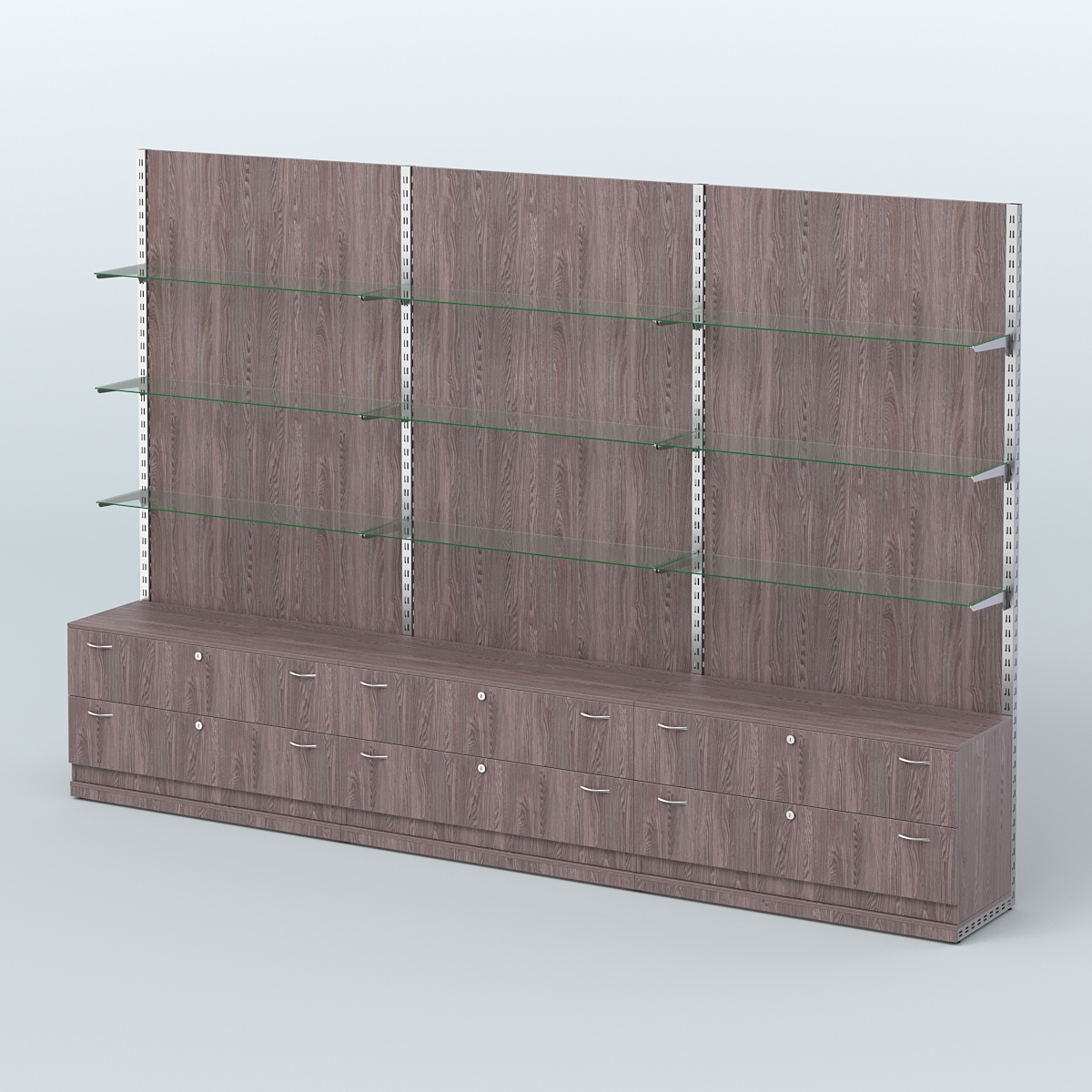 Система ЭЛЕГАНТ №8 пристенная с ДСП и тумбами Т12 (3600 мм) Ясень Анкор темный