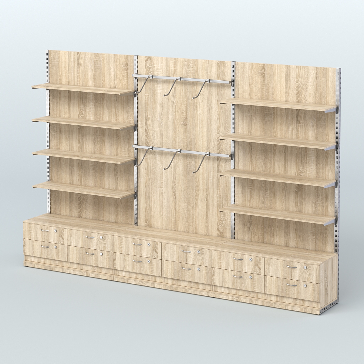 Система ЭЛЕГАНТ №9 пристенная с ДСП и тумбами Т14 (3600 мм) Дуб сонома