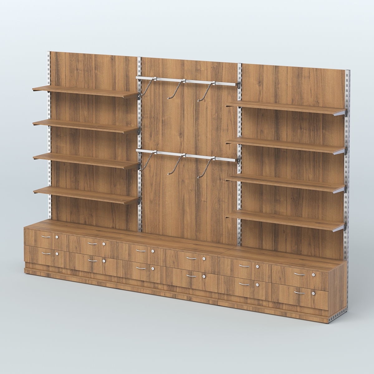 Система ЭЛЕГАНТ №9 пристенная с ДСП и тумбами Т14 (3600 мм) Орех