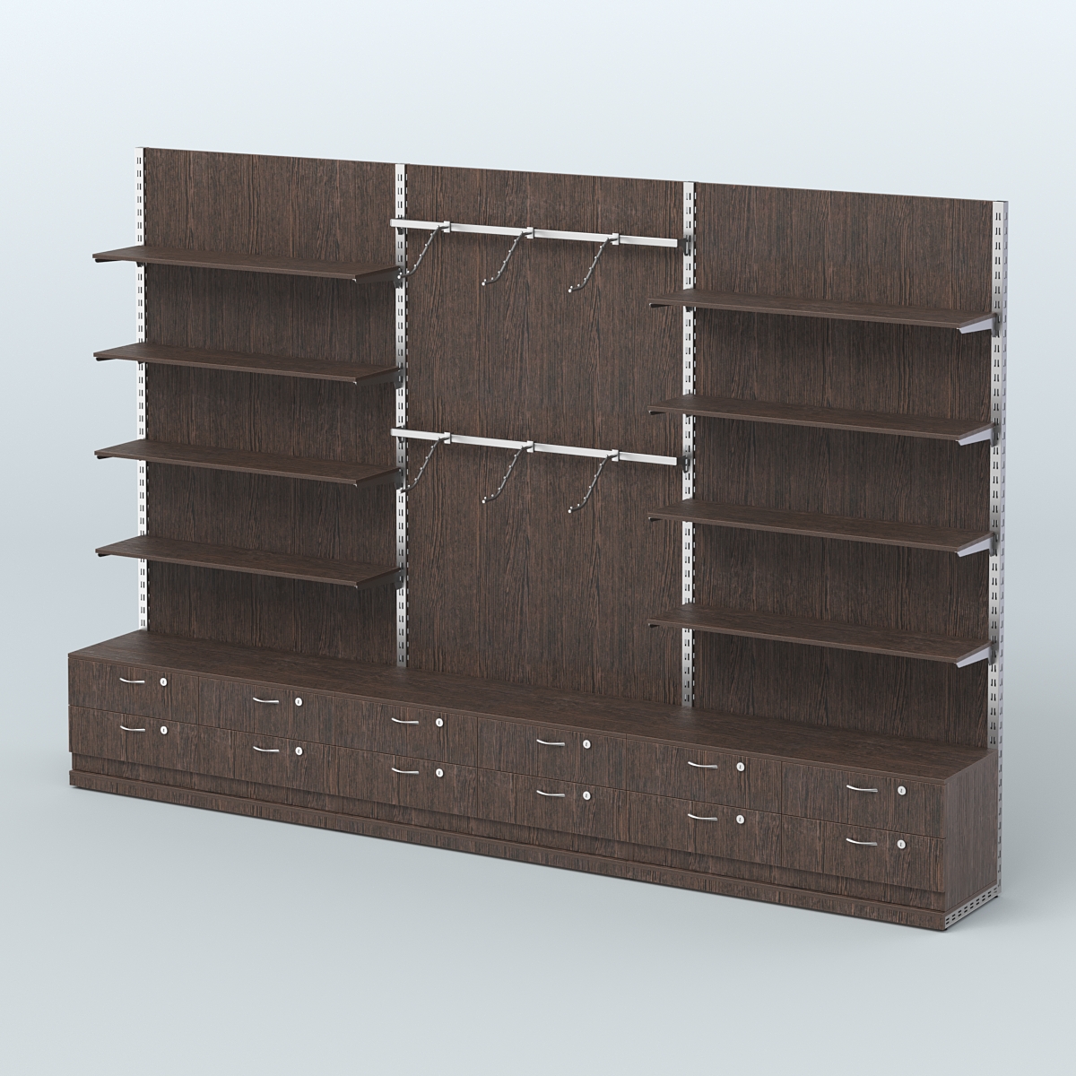 Система ЭЛЕГАНТ №9 пристенная с ДСП и тумбами Т14 (3600 мм) Дуб Венге