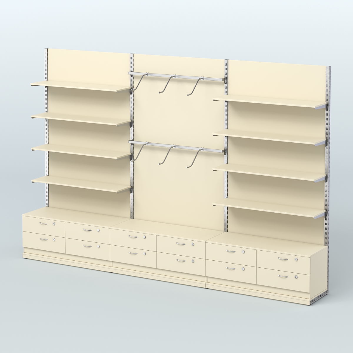 Система ЭЛЕГАНТ №9 пристенная с ДСП и тумбами Т14 (3600 мм) Крем Вайс