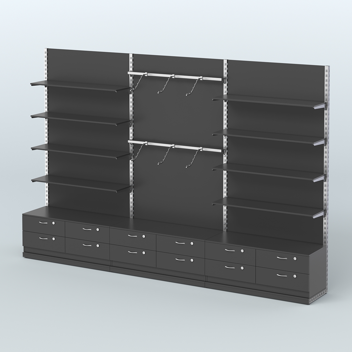 Система ЭЛЕГАНТ №9 пристенная с ДСП и тумбами Т14 (3600 мм) Черный