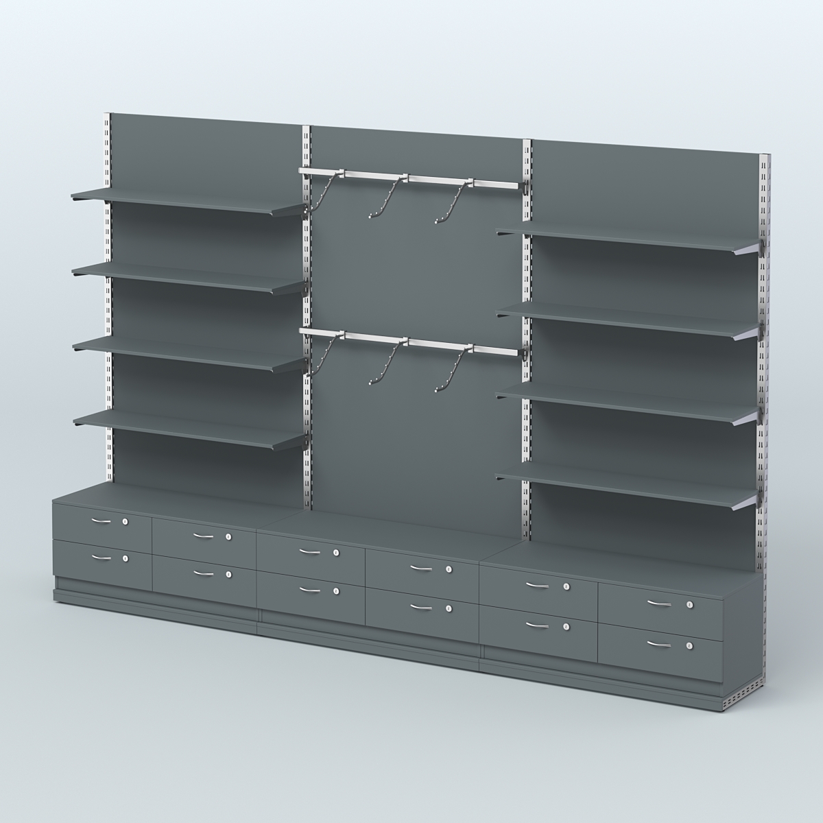 Система ЭЛЕГАНТ №9 пристенная с ДСП и тумбами Т14 (3600 мм) Темно-Серый