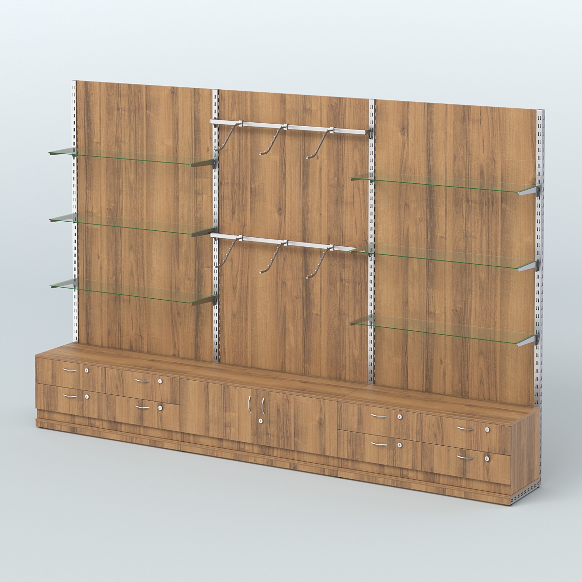 Система ЭЛЕГАНТ №10 пристенная с ДСП и тумбами Т14 и Т21 (3600 мм) Орех