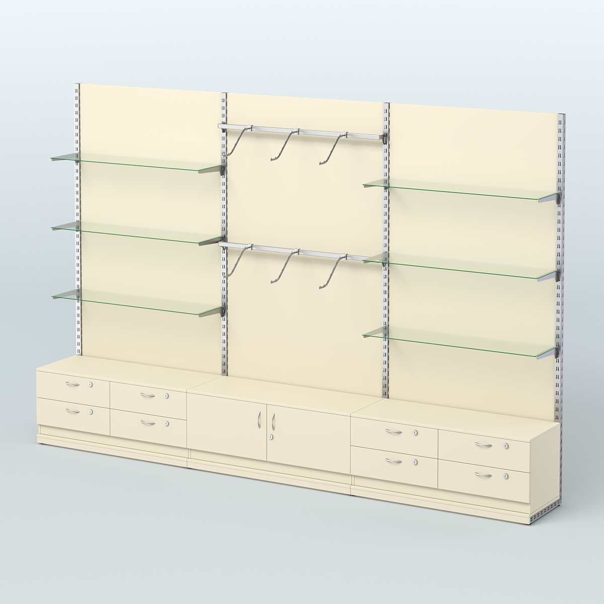 Система ЭЛЕГАНТ №10 пристенная с ДСП и тумбами Т14 и Т21 (3600 мм) Крем Вайс