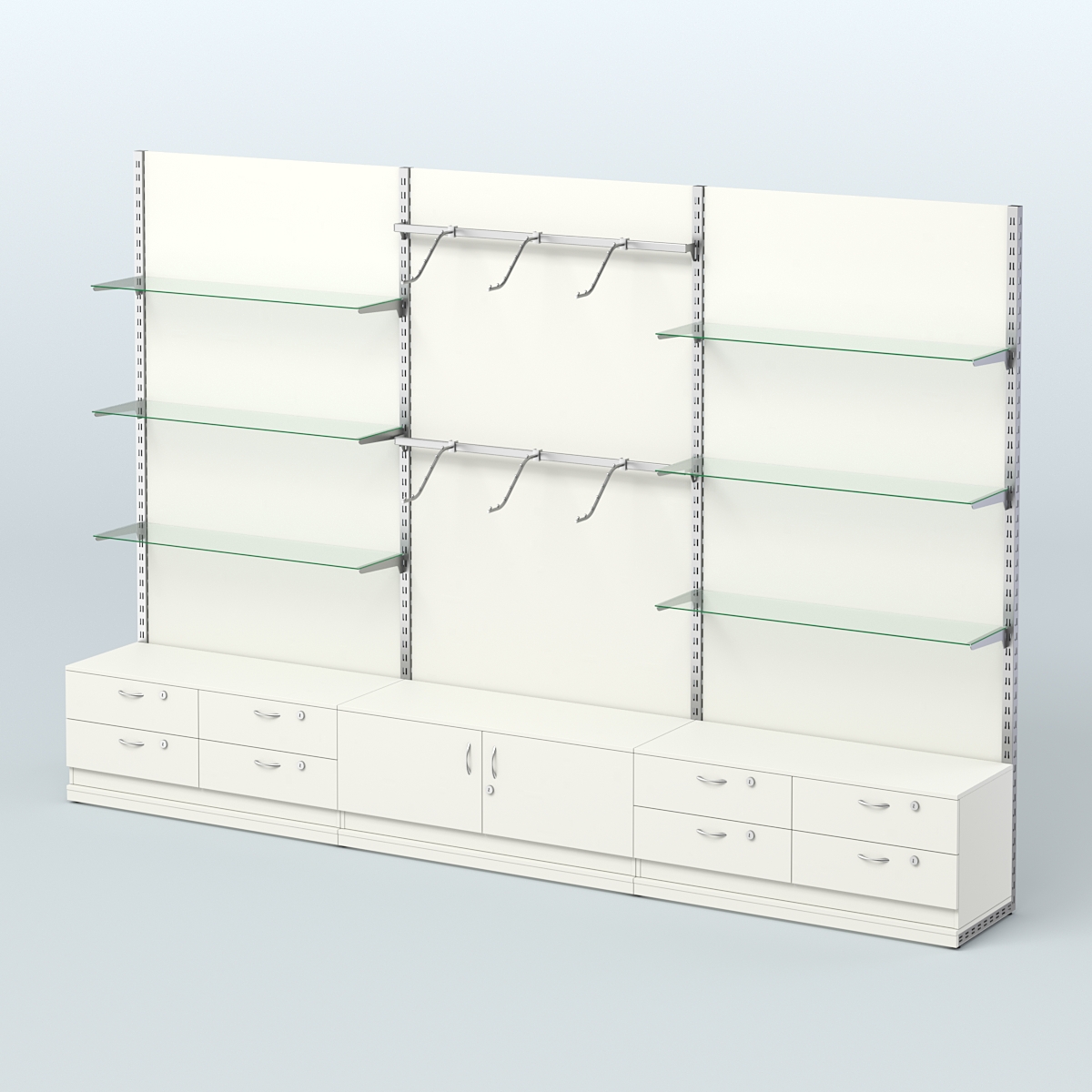 Система ЭЛЕГАНТ №10 пристенная с ДСП и тумбами Т14 и Т21 (3600 мм) Белый