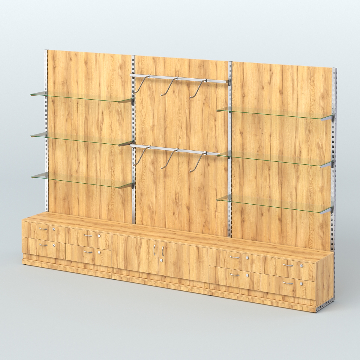 Система ЭЛЕГАНТ №10 пристенная с ДСП и тумбами Т14 и Т21 (3600 мм) Дуб Золотистый