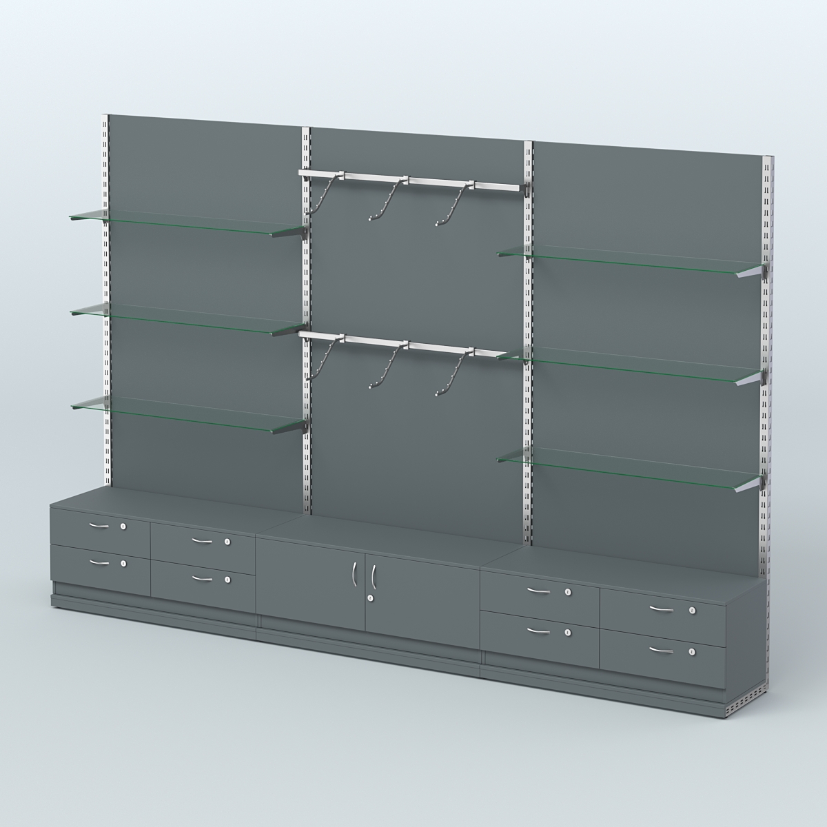 Система ЭЛЕГАНТ №10 пристенная с ДСП и тумбами Т14 и Т21 (3600 мм) Темно-Серый