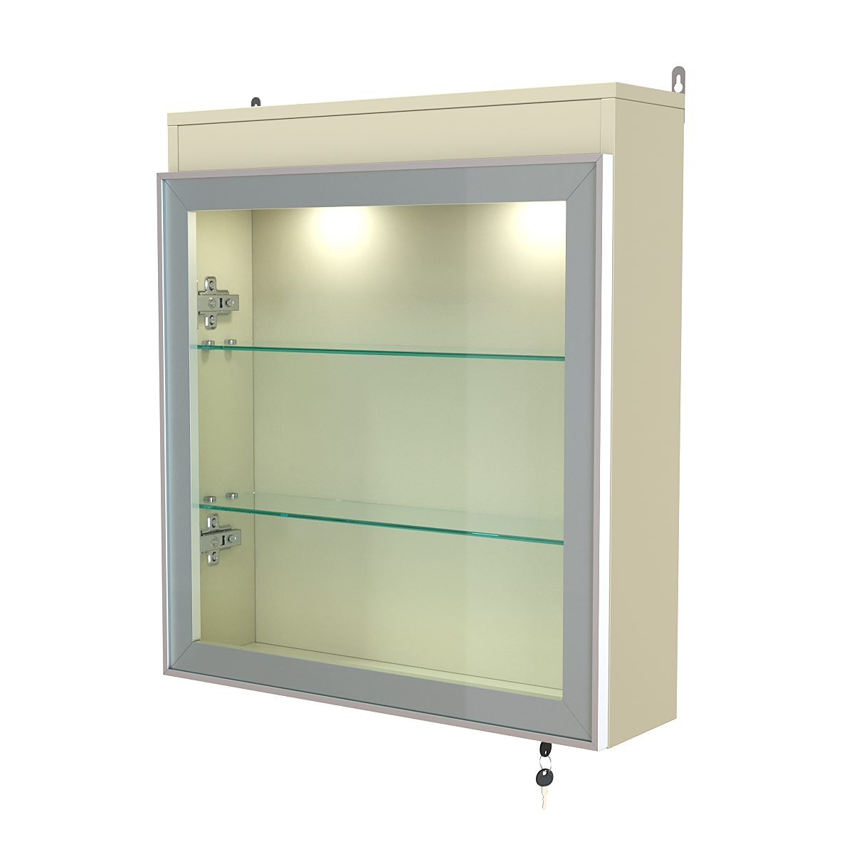 Витрина настенная №1-3А с прозрачными полками и фризом с подсветкой серии Collecto Крем Вайс