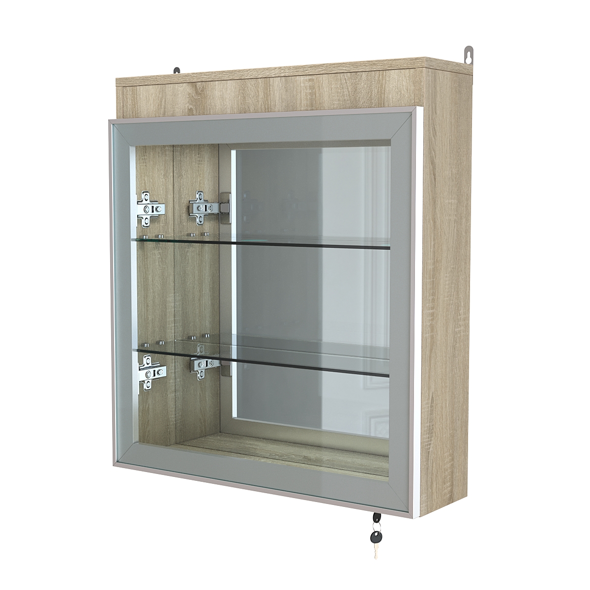 Витрина настенная №1-4А с подсветкой и зеркалом серии Collecto Дуб Сонома