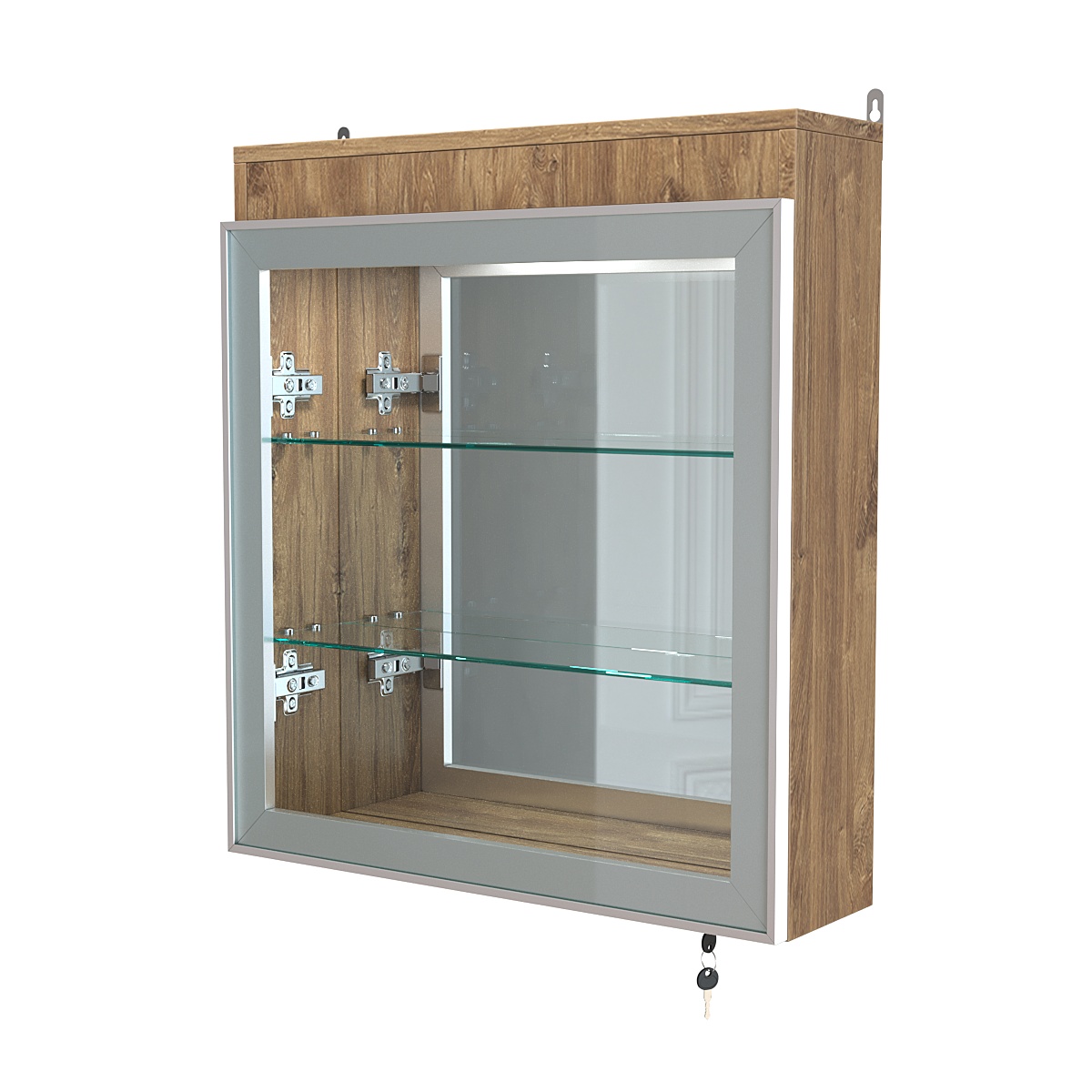 Витрина настенная №1-4А с подсветкой и зеркалом серии Collecto Дуб Канзас коричневый