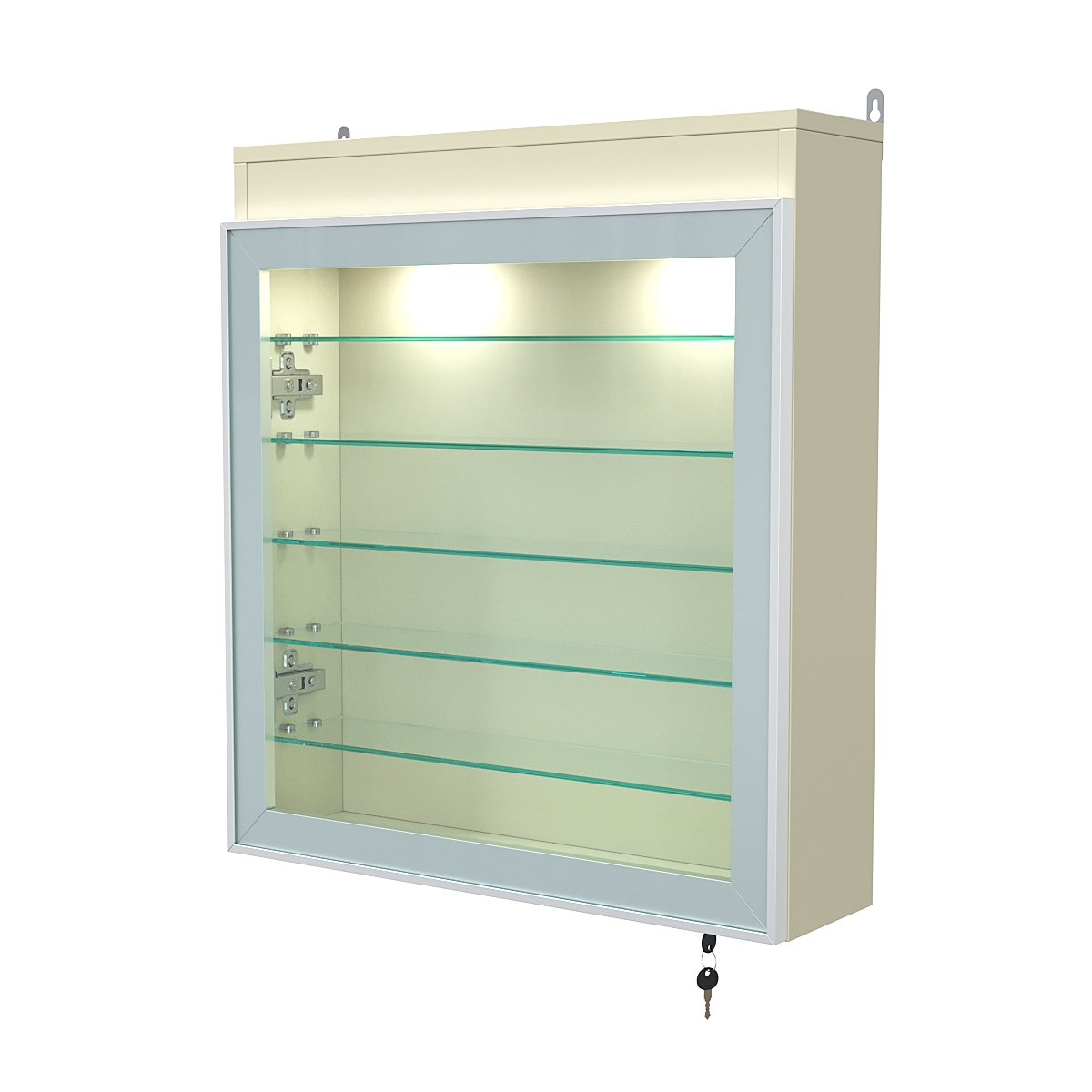 Витрина настенная №1-7А с пятью полками из стекла и верхней подсветкой серии Collecto Крем Вайс