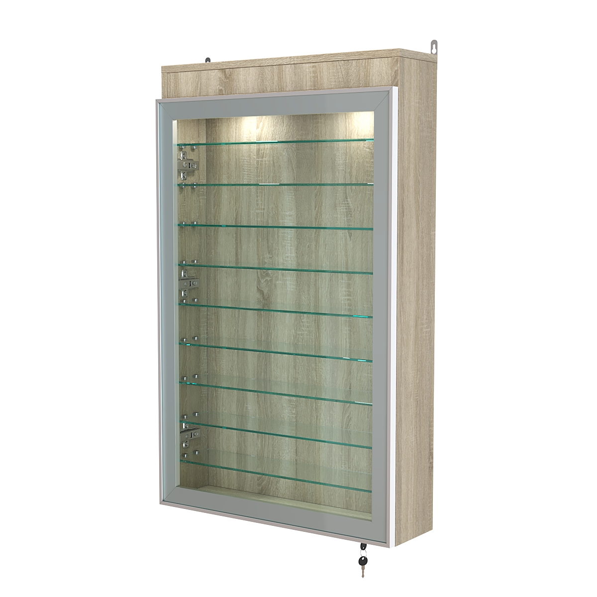 Витрина настенная №2-7А высокая с девятью полками и подсветкой серии Collecto Дуб Сонома