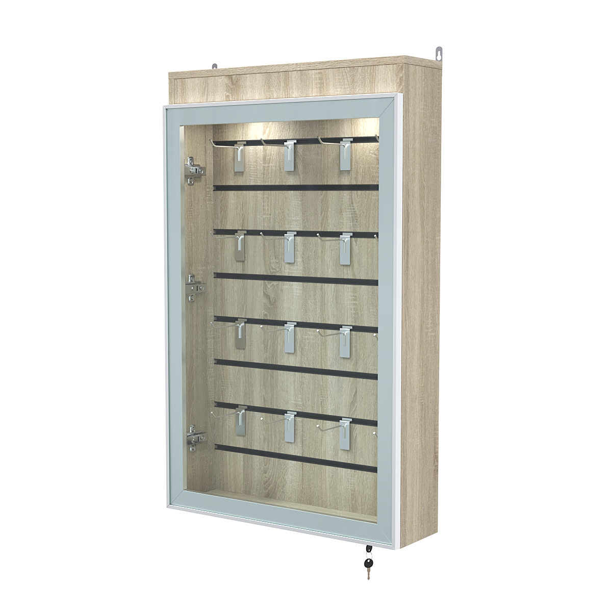 Витрина настенная №2-2Б с эконом панелью и верхней подсветкой серии Collecto Дуб Сонома