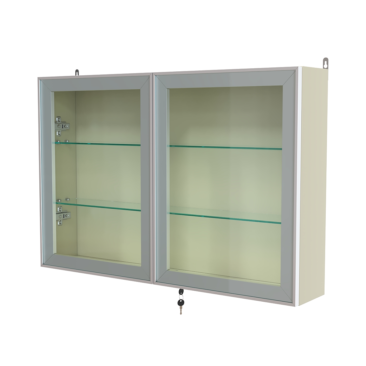 Витрина настенная №3-1А широкая со стеклянными полками серии Collecto Крем Вайс