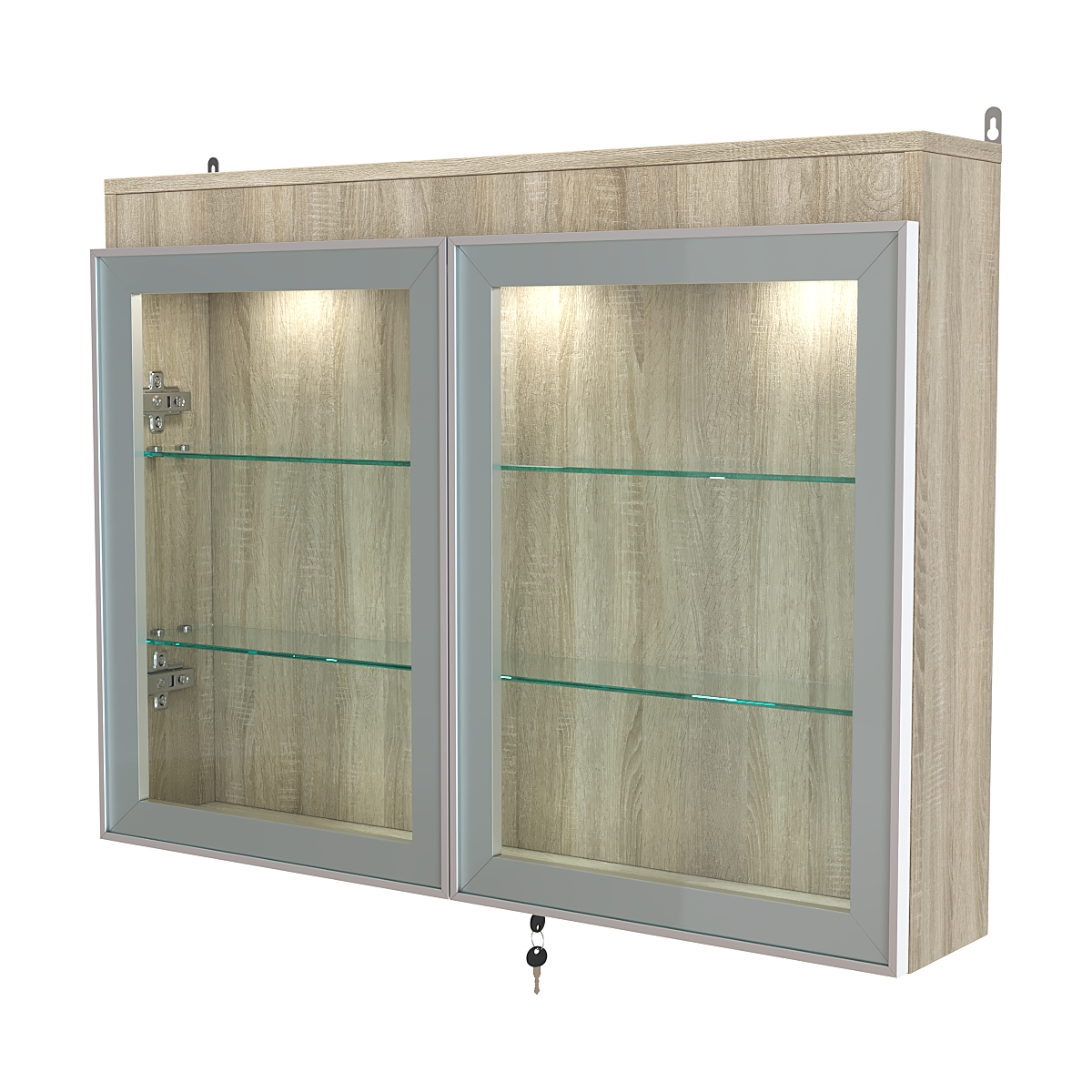 Витрина настенная №3-3А широкая с двумя полками и фризом серии Collecto Дуб Сонома